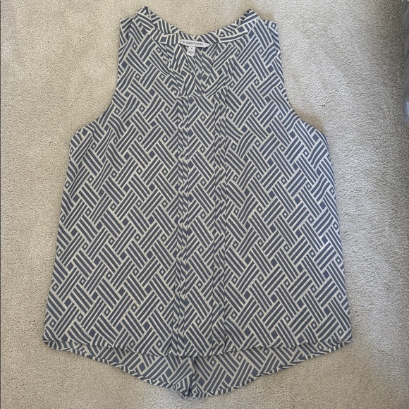 41 Hawthorn Blue White Sheer Sleeveless Top Work V-neck Blouse Medium - Picture 1 of 11